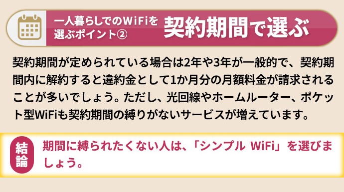 一人暮らしでWiFiを選ぶポイント2つ目は、自分に合った契約期間で選ぶことです。